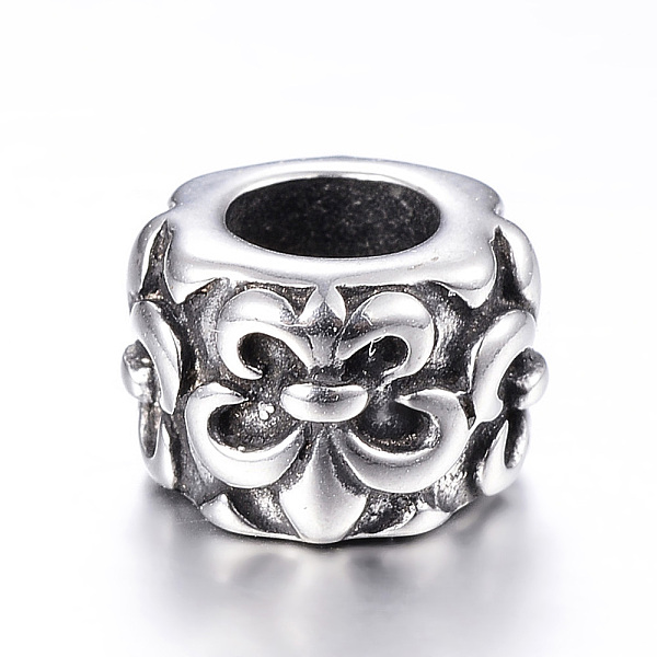 PandaHall 316 Surgical Stainless Steel European Beads, Column, Large Hole Beads, Antique Silver, 10x7mm, Hole: 5mm 316 Surgical Stainless...