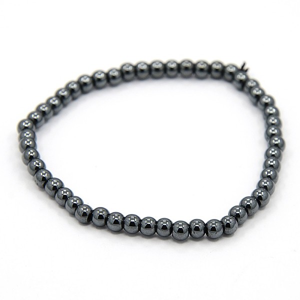 

PandaHall Elastic Non-Magnetic Synthetic Hematite Beaded Stretch Bracelets, Round, Black, 54mm, Bead: 4mm Non-magnetic Hematite Black