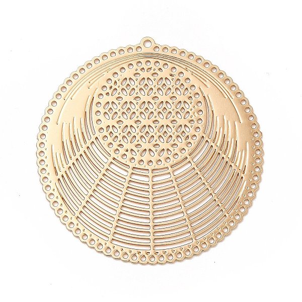 

PandaHall Rack Plating Brass Filigree Pendants, Long-Lasting Plated, Flat Round with Flower, Light Gold, 31x30x0.3mm, Hole: 0.9mm Brass Flat...