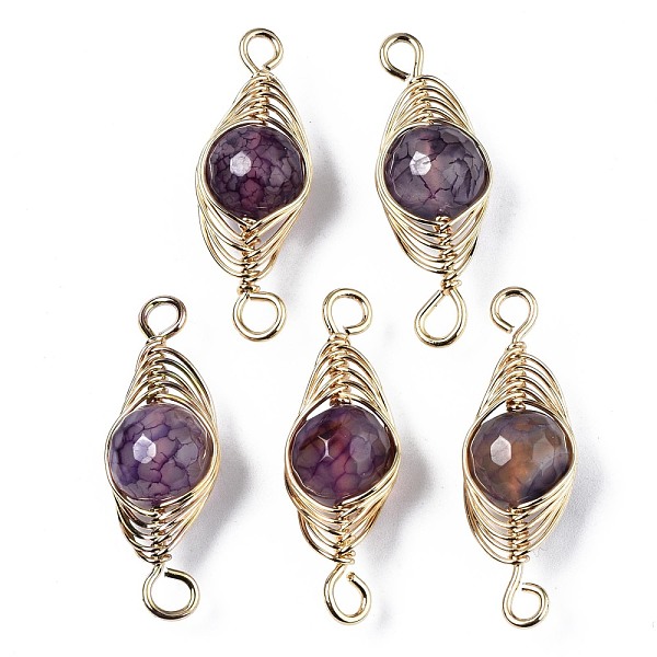 

PandaHall Natural Agate Link Connectors, with Golden Plated Brass Findings, Dyed, Round, Medium Purple, 27~36x11~12x10mm, Hole: 2.5~4mm...