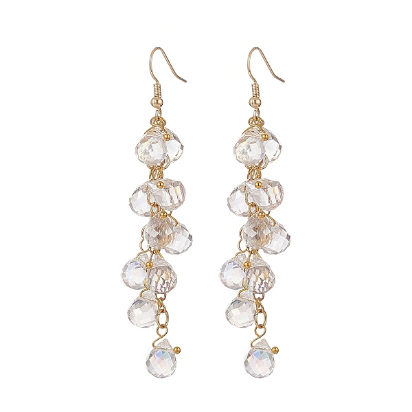 

PandaHall Glass Teardrop Cluster Dangle Earrings, Golden 304 Stainless Steel Chain Tassel Earrings for Women, Clear, 83mm, Pin: 0.6mm Glass...