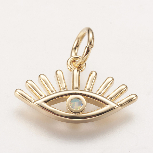 

PandaHall Brass Pendants, with Synthetic Opal, Eye, Golden, White, 11x17.5x2mm, Hole: 4mm Brass Eye White