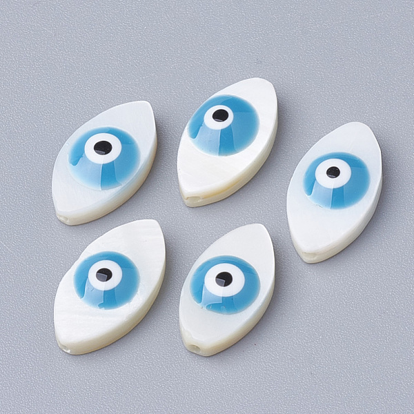 

PandaHall Natural Freshwater Shell Beads, Horse Eye with Evil Eye, Dodger Blue, 15x8x4mm, Hole: 1mm Freshwater Shell Horse Eye Blue