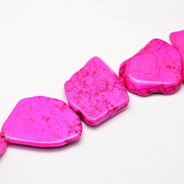 

PandaHall Dyed Natural Magnesite Bead Strands, Nuggets, Fuchsia, 18~24x28~36x5~6mm, Hole: 0.8mm Magnesite Nuggets Pink