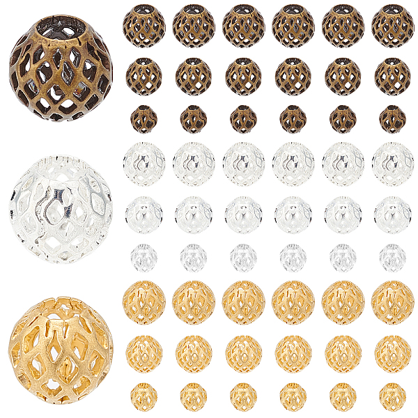 

PandaHall 90pcs Hollow Round Beads, 3 Sizes Filigree Spacer Beads Metal Loose Beads Brass Craft Beads for Jewellery Bracelet Necklace...