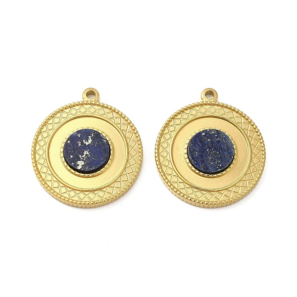 

PandaHall Natural Lapis Lazuli Pendants, Flat Round Charms, with Vacuum Plating Real 18K Gold Plated 201 Stainless Steel Findings...