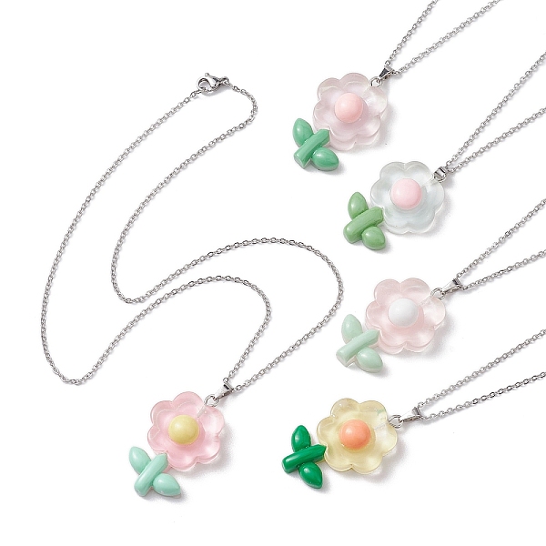 

PandaHall Resin Flower Pendant Necklaces, 304 Stainless Steel Cable Chain Necklaces, Mixed Color, 17.72 inch(45cm) Resin Flower Multicolor