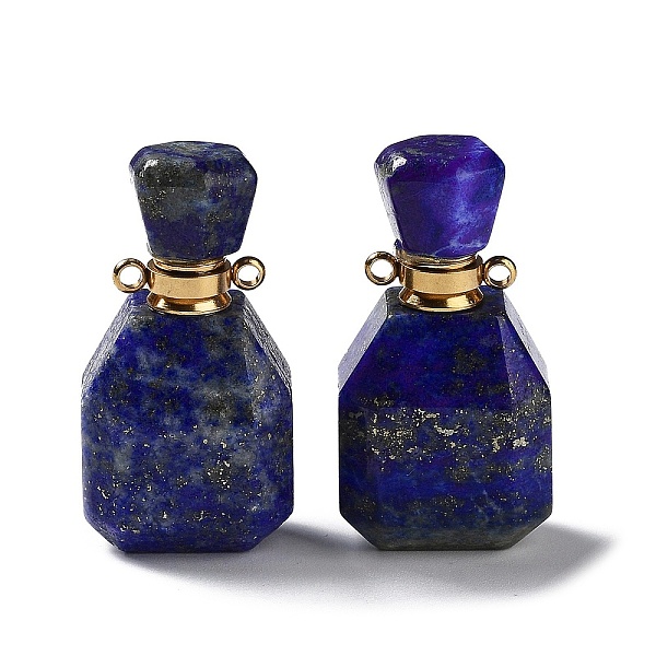 PandaHall Natural Lapis Lazuli Faceted Perfume Bottle Pendants, with Golden Tone Stainless Steel Findings, Essentail Oil Diffuser Charm, for...