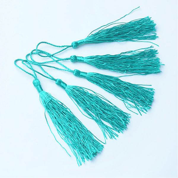 

PandaHall Polyester Tassel Decorations, Pendant Decorations, Light Sea Green, 130x6mm, Tassel: 70~90mm Polyester Green