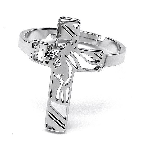 

PandaHall 304 Stainless Steel Adjustable Finger Rings. Hollow Cross, Stainless Steel Color, Inner Diameter: 18mm 304 Stainless Steel Cross