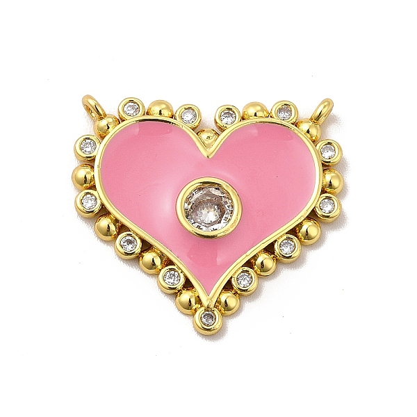 

PandaHall Rack Plating Brass Micro Pave Clear Cubic Zirconia Connector Charms, Heart Links with Enamel, Cadmium Free & Lead Free, Real 18K..., Pink