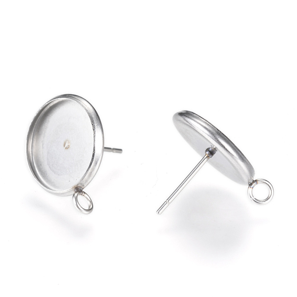

PandaHall 304 Stainless Steel Stud Earring Settings, with Loop, Flat Round, Stainless Steel Color, Tray: 12mm, 17x14mm, Hole: 2mm, Pin...