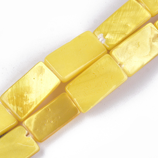 

PandaHall Spray Painted Freshwater Shell Beads, Rectangle, Yellow, 14~15x7~8.5x3mm, Hole: 0.5mm, about 20~26pcs/strand, 12 inch~15.5 inch...