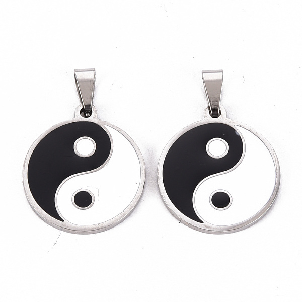 

PandaHall 201 Stainless Steel Enamel Pendants, Flat Round with Taiji, Black & White, 22.5x20x1.5mm, Hole: 6.5x3mm Stainless Steel+Enamel...