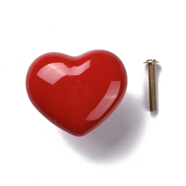 

PandaHall Heart-shaped Porcelain Cabinet Door Knobs, Kitchen Drawer Pulls Cabinet Handles, with Iron Screws, FireBrick, 43.5x51x36mm..., Red