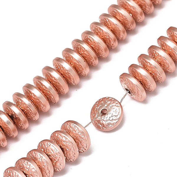 

PandaHall Electroplate Non-magnetic Synthetic Hematite Beads Strands, Matte Style, Bumpy, Disc, Rose Gold Plated, 8x3mm, Hole: 1.4mm, about...