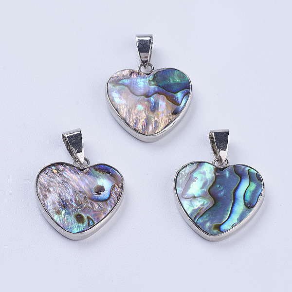 

PandaHall Abalone Shell/Paua Shell Pendants, with Platinum Tone Brass Bail, Heart, Platinum, 25x21.5x3.5mm, Hole: 4.5x7.5mm Paua Shell Heart