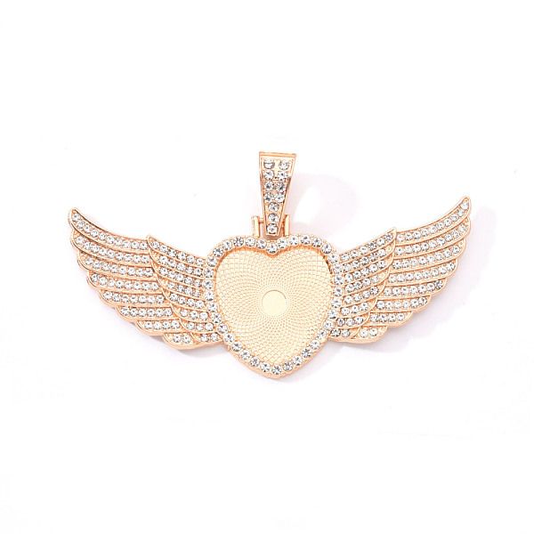 

PandaHall Alloy Pendant Cabochon Settings, with Crystal Rhinestone, Cadmium Free & Lead Free, Heart with Wing, Light Gold, Tray: 23x25mm..., Clear