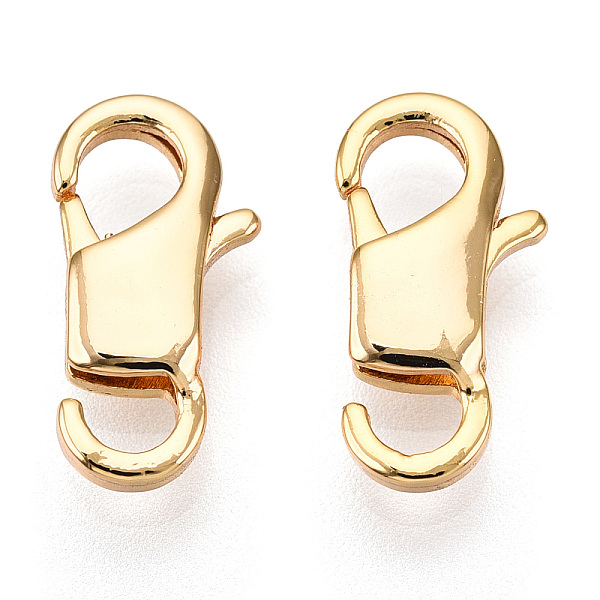 

PandaHall Brass Lobster Claw Clasps, Open Hole, for Jewelry Making, Real 18K Gold Plated, 15x7.5x3mm, Hole: 3x2.5mm Brass Others
