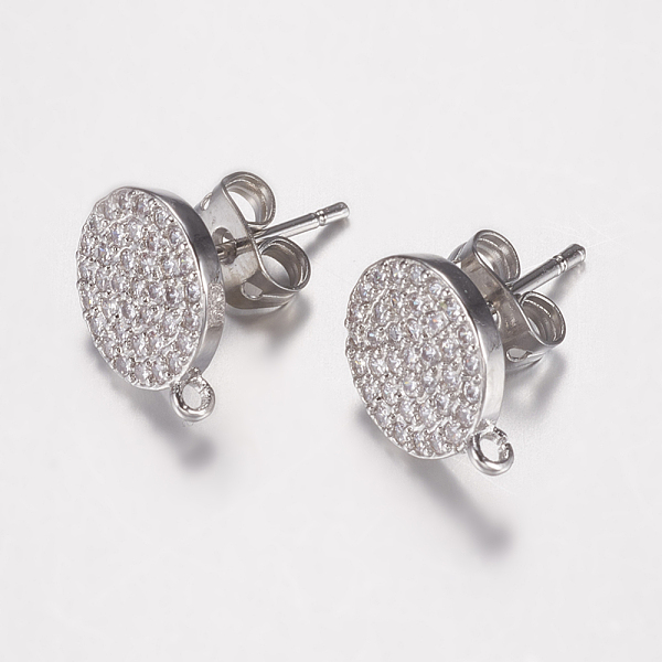 

PandaHall Brass Micro Pave Cubic Zirconia Stud Earring Findings, with Loop, Cadmium Free & Lead Free, Flat Round, Platinum, 12x10x2mm, Hole..., Clear