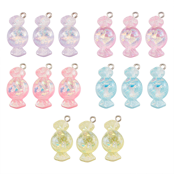

PandaHall Resin Pendants, with Platinum Plated Iron Screw Eye Pin Peg Bails, Candy, Mixed Color, 27x13x11mm, Hole: 2mm, 5colors, 6pcs/color..., Multicolor