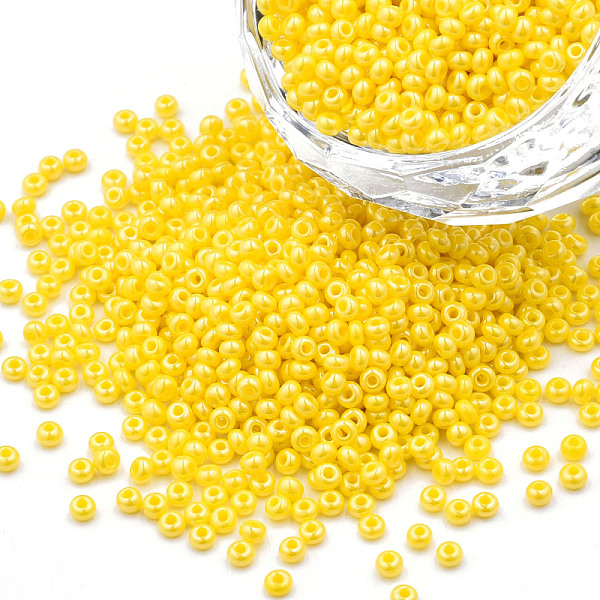 

PandaHall 12/0 Czech Opaque Glass Seed Beads, Lustered, Round, Yellow, 2x1mm, Hole: 0.7mm, about 500g/bag Czech Glass Yellow