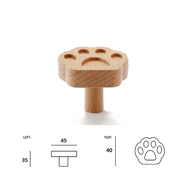

PandaHall Wood Drawer Knobs, Cabinet Handle, Paw Print, 45x40x35mm Wood Paw Print