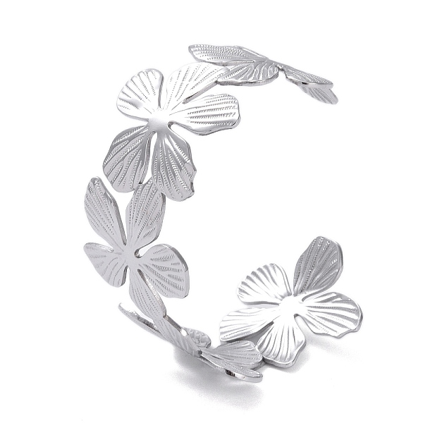 

PandaHall Flower 304 Stainless Steel Open Cuff Bangles for Women, Stainless Steel Color, 1-1/4 inch(3.3cm), Inner Diameter: 2-3/8x1-3/4 inch...