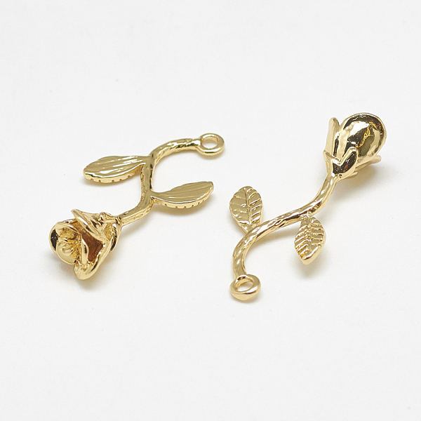 

PandaHall Brass Pendants, Rose, Real 18K Gold Plated, 25x13x7mm, Hole: 1.5mm Brass Flower
