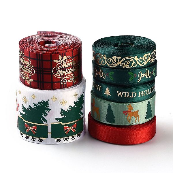 

PandaHall 7 Rolls Christmas Satin Ribbon, Polyester Ribbon, for Making Crafts, Gift Package, Christmas Themed Pattern, Mixed Color, 10~39mm..., Multicolor