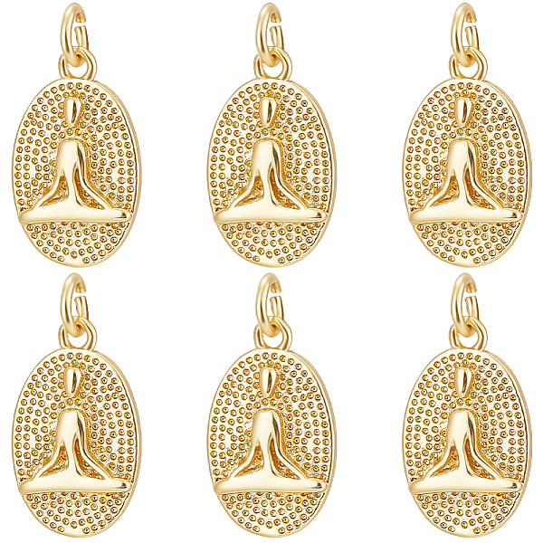 

PandaHall Beebeecraft 8Pcs Brass Pendants, with Jump Ring, Long-Lasting Plated, Textured, Oval with Yoga Human, Real 18K Gold Plated...