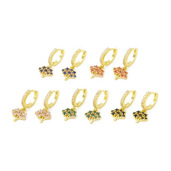 

PandaHall Cubic Zirconia Tree of Life Dangle Hoop Earrings, Real 18K Gold Plated Brass Drop Earrings, Lead Free & Cadmium Free, Mixed Color..., Multicolor