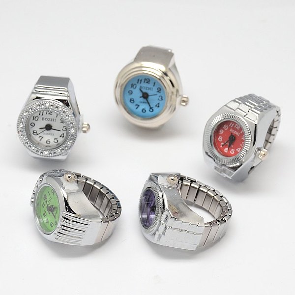 

PandaHall Mixed Stretch Watch Band Alloy Finger Ring Watches, Platinum, 18~20mm Alloy