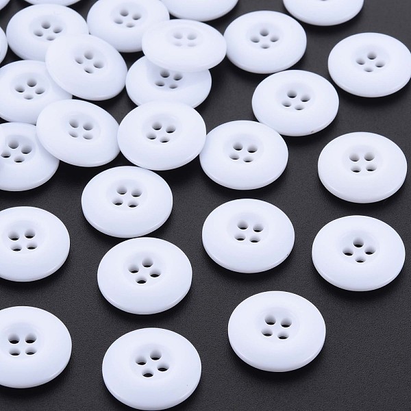 PandaHall 4-Hole Resin Buttons, Flat Round, White, 19x4mm, Hole: 2mm Resin Flat Round White