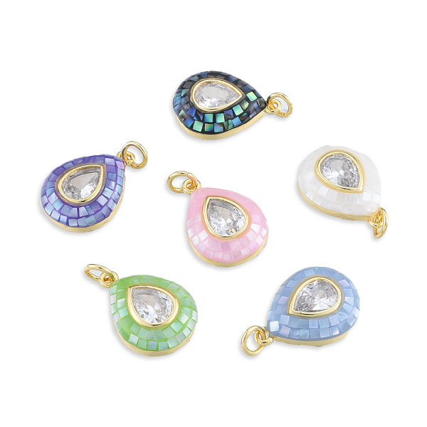 

PandaHall Brass Pave Clear Cubic Zirconia Pendants, with Jump Rings and Shell, Enamel, Real 18K Gold Plated, Nickel Free, Teardrop, Mixed..., Multicolor
