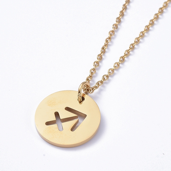 

PandaHall 304 Stainless Steel Pendant Necklaces, with Cable Chains and Lobster Claw Clasps, Flat Round with Twelve Constellations, Golden...
