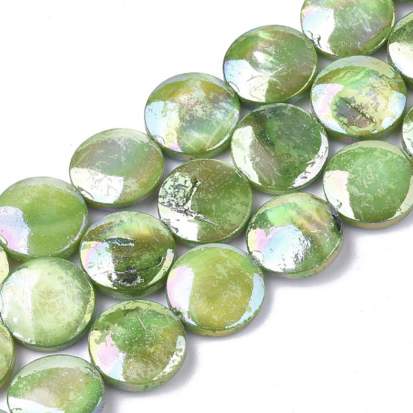 

PandaHall Freshwater Shell Beads Strands, AB Color Plated, Dyed, Flat Round, Lime Green, 10~11.5x3~4mm, Hole: 1mm, 34pcs/strand, 15.15 inch...
