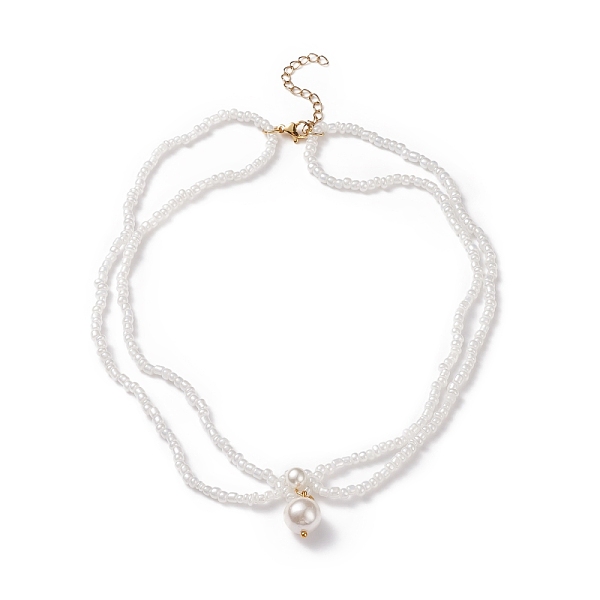 

PandaHall Round Shell Pearl Pendant Double Layer Necklace with Glass Seed for Women, White, 14.76 inch(37.5cm) Shell White