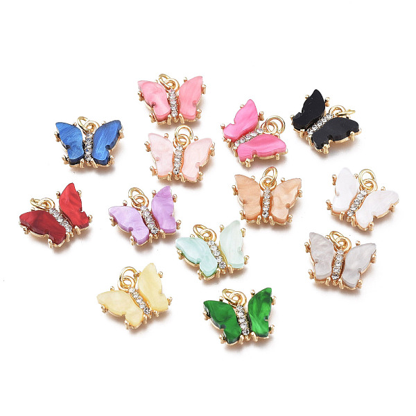 

PandaHall Brass Micro Pave Clear Cubic Zirconia Pendants, with Resin and Jump Rings, Long-Lasting Plated, Butterfly Shape, Flower Pattern on..., Multicolor