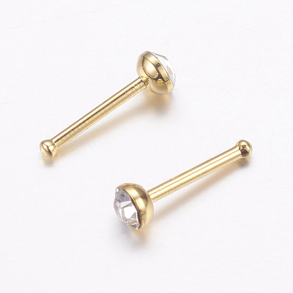 

PandaHall 316L Surgical Stainless Steel Nose Studs Nose Piercing Jewelry, Nose Bone Rings, with Rhinestone, Golden, Crystal, 3x2mm, Bar..., Clear
