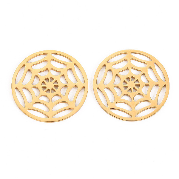 

PandaHall 304 Stainless Steel Filigree Joiners Links, Laser Cut, Flat Round with Spider Web, Real 14K Gold Plated, 25x1mm 304 Stainless...