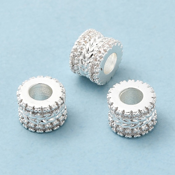 

PandaHall Rack Plating Brass Cubic Zirconia European Beads, Large Hole Beads, Cadmium Free & Lead Free, Long-Lasting Plated, Column with...