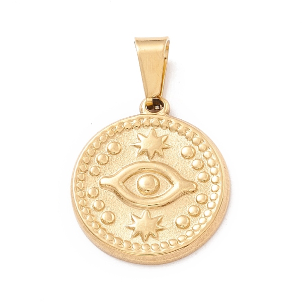 

PandaHall Vacuum Plating 304 Stainless Steel Pendant, Flat Round with Eye Pattern, Golden, 20x17.5x2mm, Hole: 7.5x4mm 304 Stainless Steel...