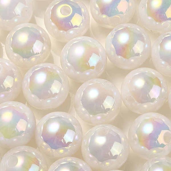 

PandaHall UV Plating Rainbow Iridescent Acrylic Beads, Round, White, 13.5x13mm, Hole: 3mm Acrylic Round White
