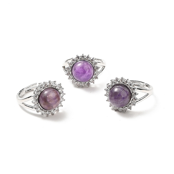 

PandaHall Natural Amethyst Adjustable Rings, Platinum Tone Flower Brass Rhinestone Rings for Women, Cadmium Free & Lead Free, US Size 8..., Clear