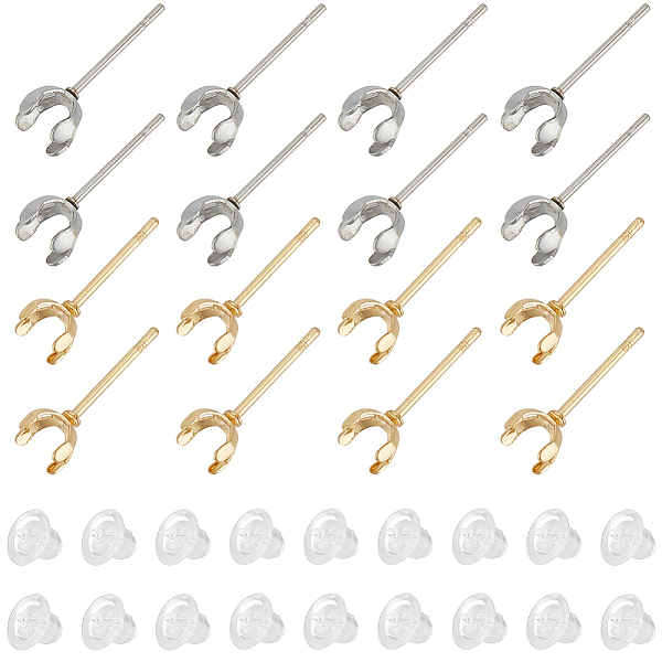 

PandaHall SUNNYCLUE 1 Box 100 Sets Prong Earring Setting 304 Stainless Steel Earring Posts Claw Bezel Earring Post Rhinestone Post Stud...