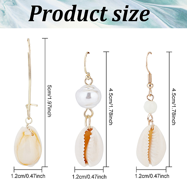 

PandaHall ANATTASOUL 3 Pairs 3 Style Narural Shell Dangle Earrings, Light Gold Alloy Jewelry for Women, Seashell Color, 40~53mm, Pin...