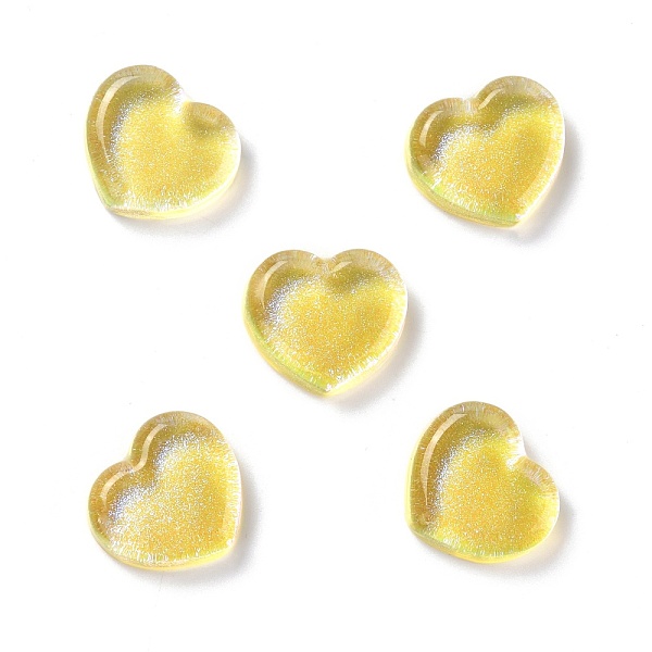 PandaHall Transparent Resin Cabochons, with Glitter, Heart, Light Khaki, 18x19.5x6.5mm Resin Heart