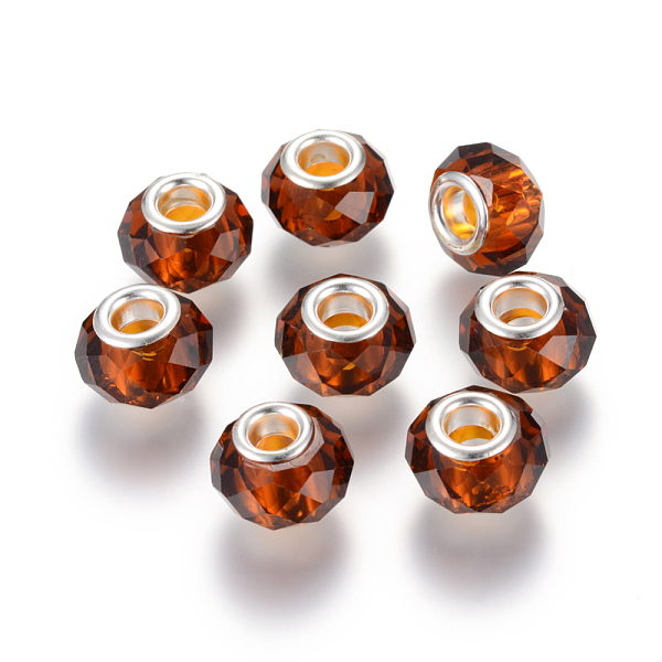 

PandaHall Handmade Glass European Beads, Large Hole Beads, Silver Color Brass Core, Saddle Brown, 14x8mm, Hole: 5mm Glass+Brass Core...