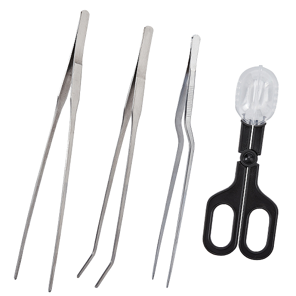 PandaHall Stainless Steel Feeding Tongs, for Reptile Vivarium Plants Snake Lizards Spider Frog Gecko, with Plastic Reptiles Feeding and...